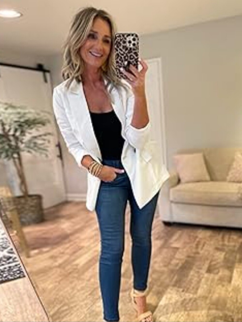 Tahari White Open-Front Blazer